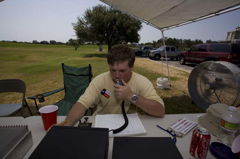 Timothy, W5TMR, operating Station 1 during the day