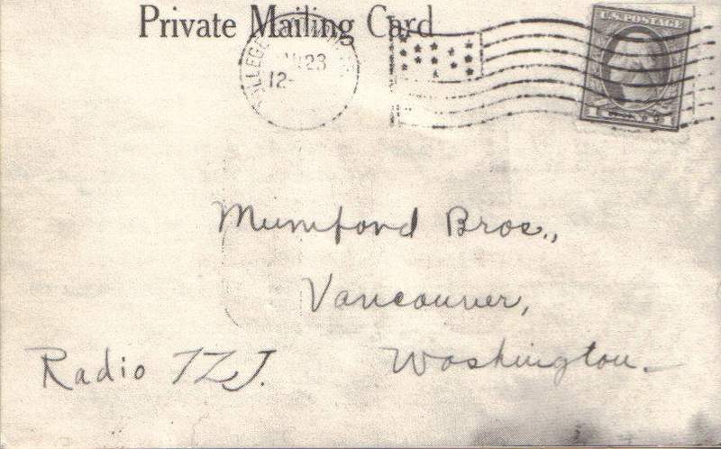 Back of 5XB QSL Card from 1922