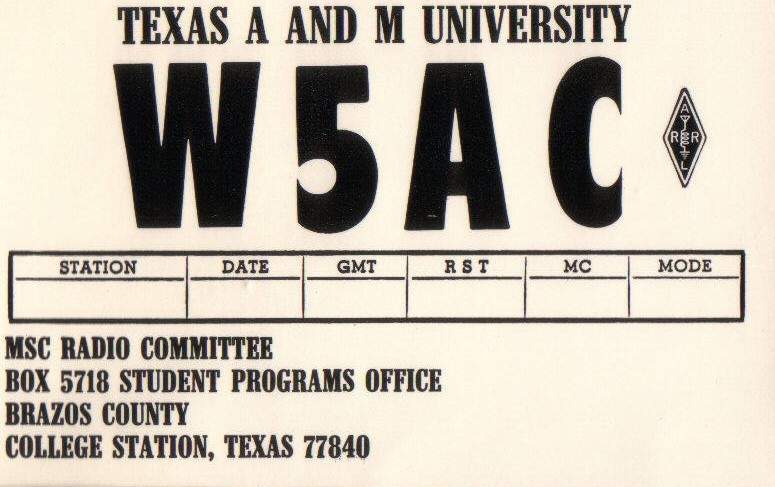 Front of W5AC QSL Card from 1963