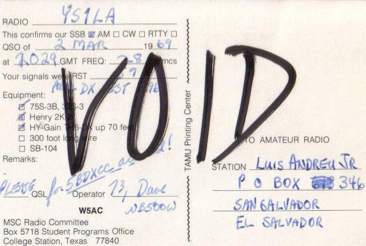 Back of W5AC QSL Card from 1969