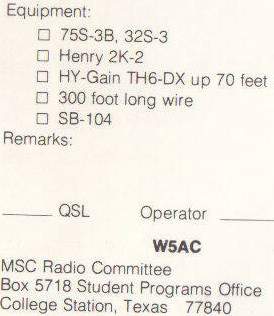 Back of AC5AC QSL Card from 1976 University Centennial