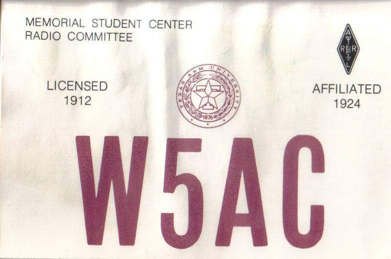Front of W5AC QSL Card from 1977