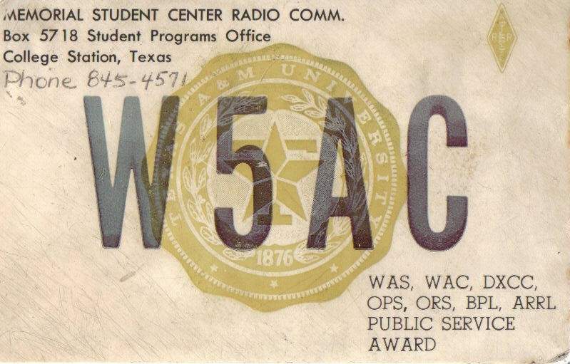 Front of W5AC Awards QSL Card